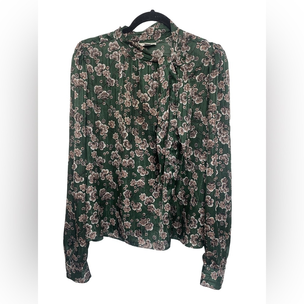 Topshop Floral Metallic Pinstripe Pussybow Blouse - Picture 2 of 7